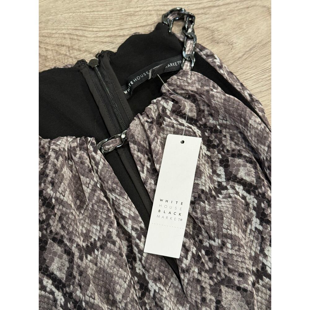 White House Black Market Snake Print Halter Wide Leg Jumpsuit 12P Belted - Picture 6 of 7